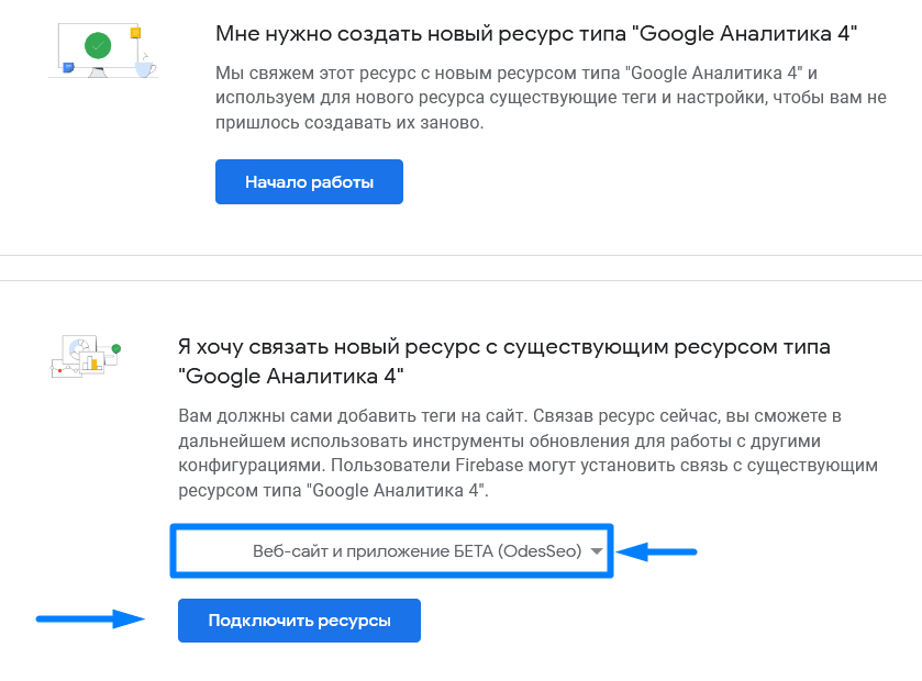 Связать ресурс ГА 4